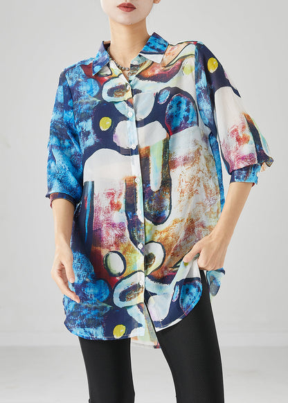 Organic Blue Oversized Tie Dye Cotton Tops Fall