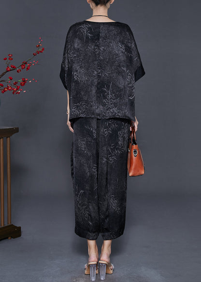Black Print Silk Two Piece Set Clothing Oversized Summer