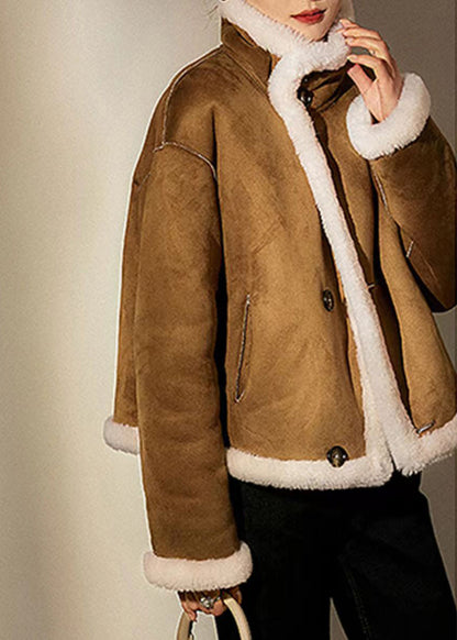 French Camel Peter Pan Collar Wear on Both Sides Wool Coats Winter