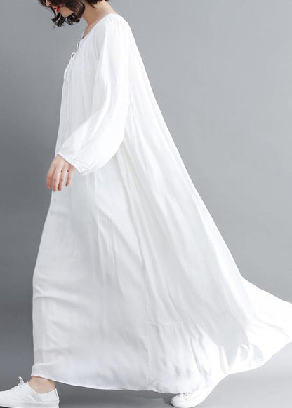 Handmade O Neck Large Hem Spring Outfit Sleeve White Traveling Dress
