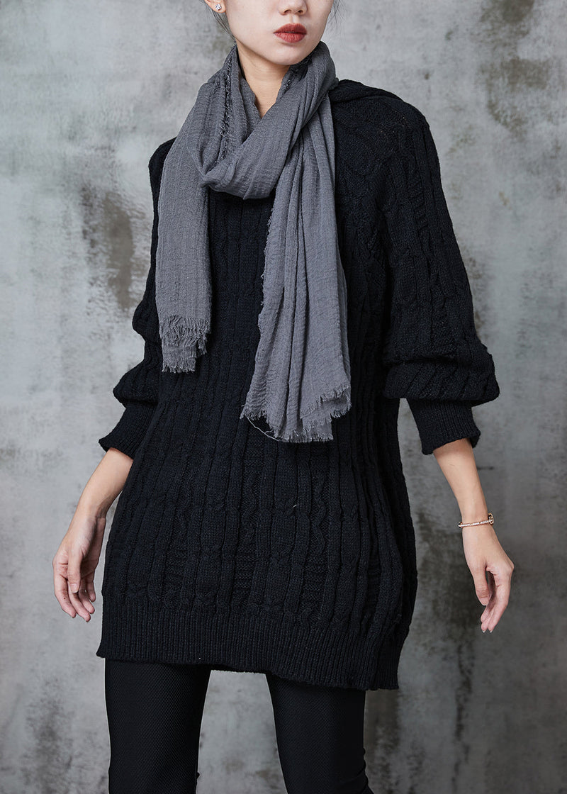 Diy Black Hooded Thick Knit Sweatshirts Dress Winter