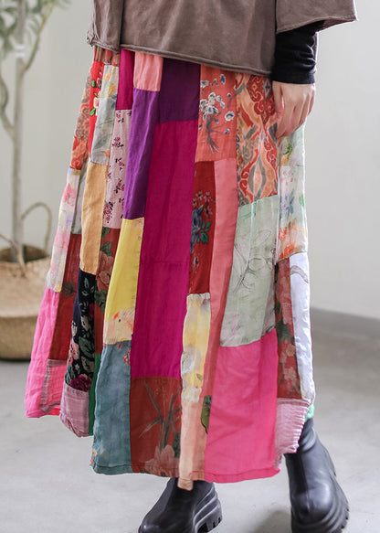 Original Rainbow Print Patchwork a Line Skirt Summer