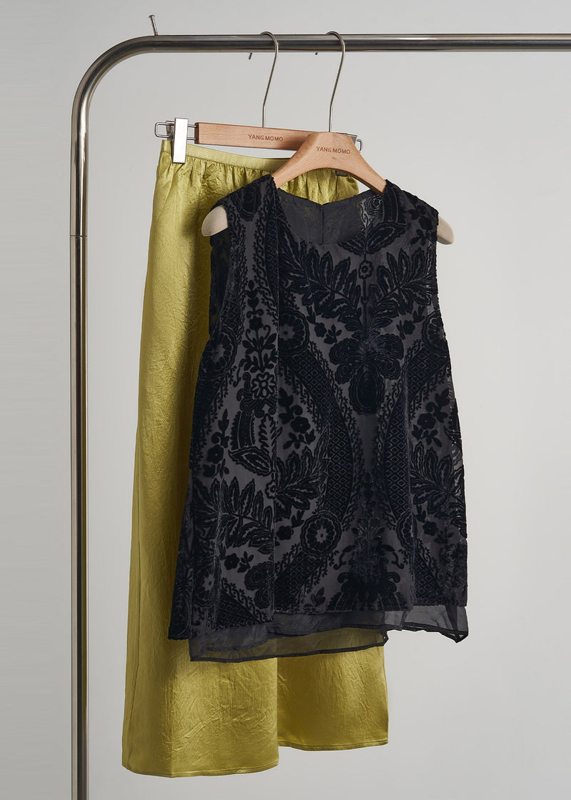 Style Black Oversized Jacquard Velvet Vests Sleeveless
