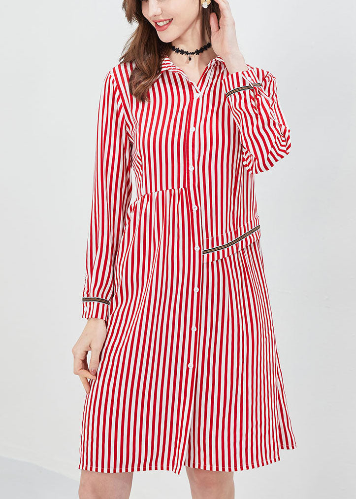 Red Asymmetrical Striped Shirt Dress Spring