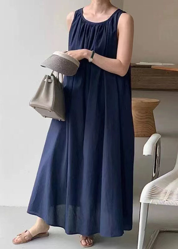 Green O Neck Patchwork Wrinkled Cotton Dress Sleeveless