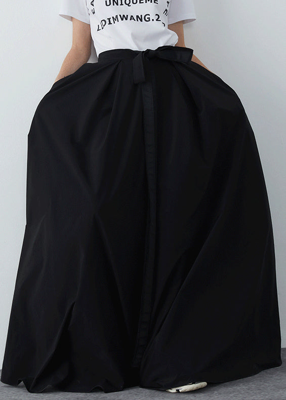 Black Pockets Cotton Summer Skirts High Waist