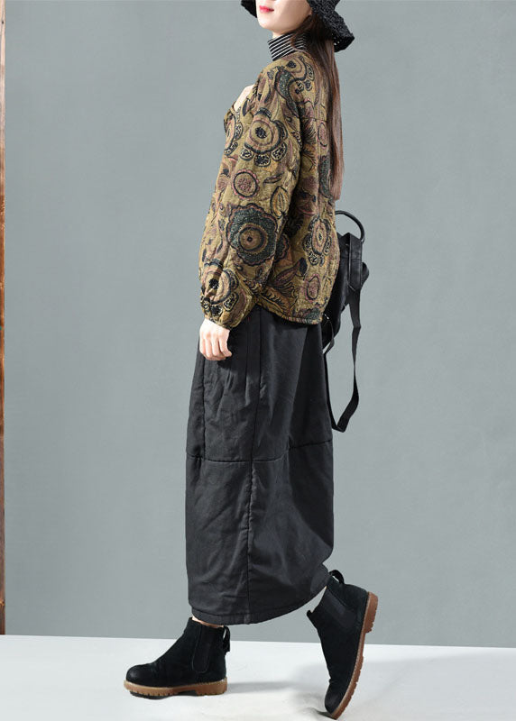 Black O-neck Print Fine Cotton Filled Pullover Spring