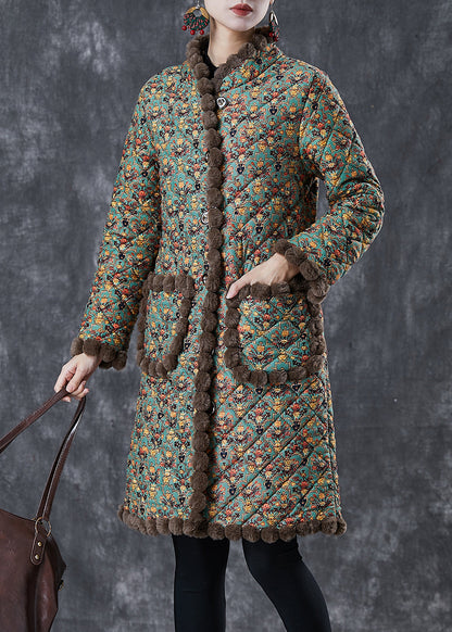 Art Green Oversized Print Warm Fleece Coat Winter