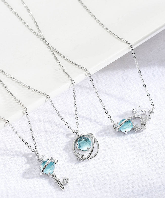Rose Gold Ovgild Inlaid Gem Stone Zircon Starry Sky Three Piece Set Pendant Necklace