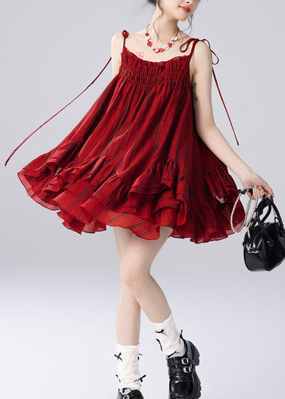 Red Ruffled Spaghetti Strap Top and Skirts Two Pieces Set Summer