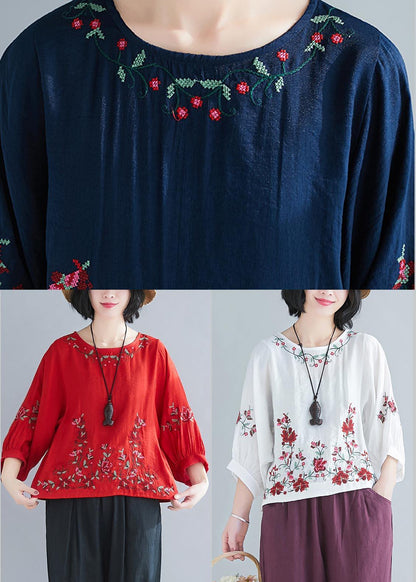 White Embroideried Shirt Summer Cotton Linen