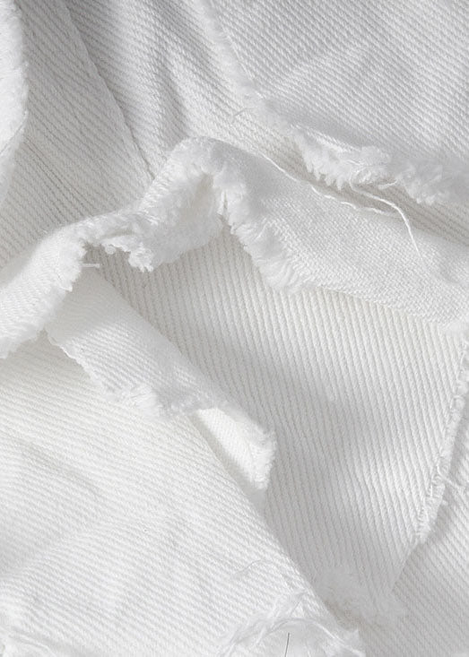 White Patchwork Summer Zippered Skirts Cotton