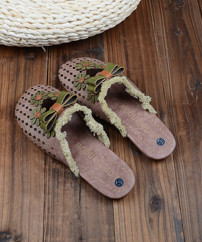 Comfy Green Splicing Hollow Out Slide Sandals