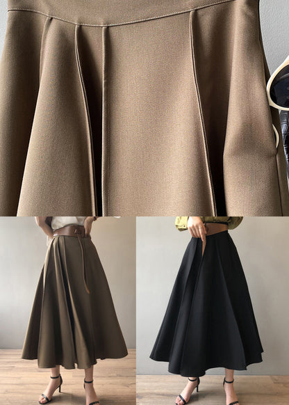 French Khaki High Waist Wrinkled Exra Large Hem Skirts Autumn
