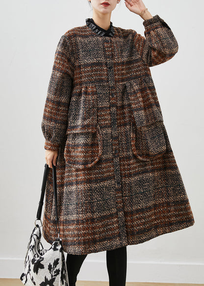 Brown Ruffled Pockets Thick Cotton Coats Winter