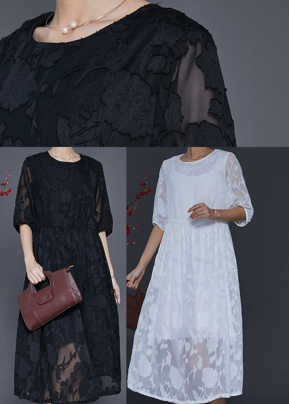 Black Jacquard Chiffon Robe Dresses Summer