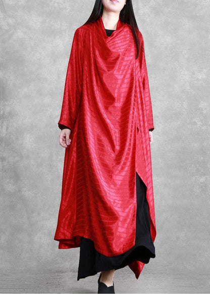 Unique Asymmetric Red Silk Striped Maxi Dresses