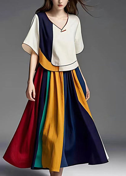 Oversized Patchwork Applique Cotton Two Pieces Set Summer