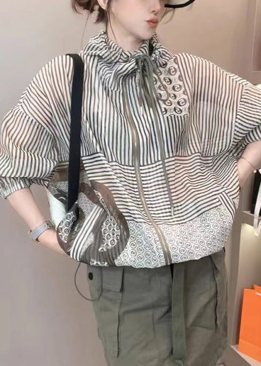 Hooded Drawstring Striped Jackets Summer