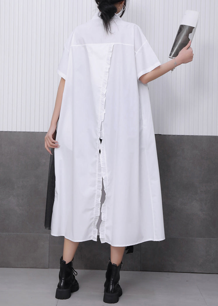 White Tulle Patchwork Maxi Dress Short Sleeve