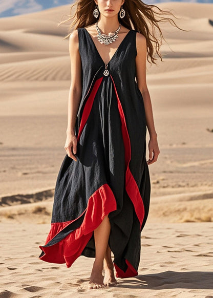 Black Asymmetrical Patchwork Cotton Sundress Summer