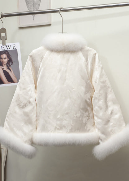 Black Jacquard Patchwork Fox Fur Duck Down Coat Winter