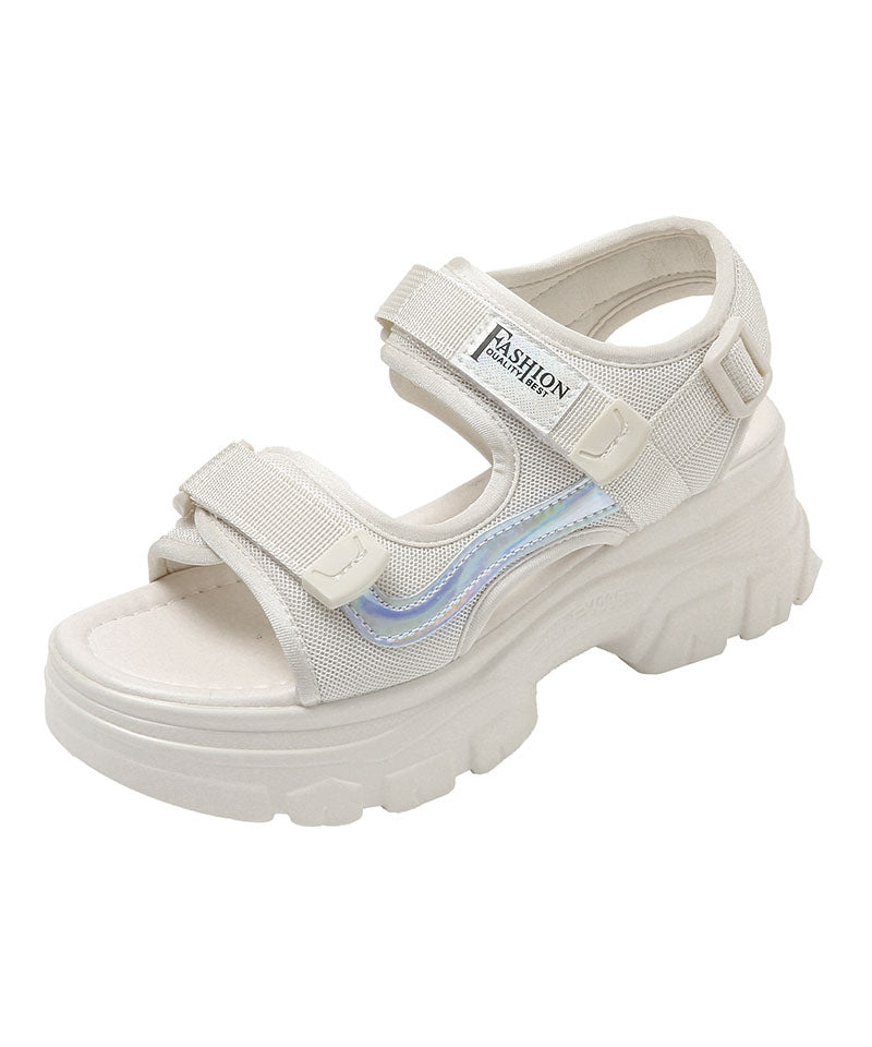 Beige Platform Cotton Fabric Splicing Sandals Peep Toe
