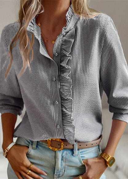 Black Stand Collar Ruffled Shirts Lantern Sleeve