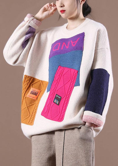 Black Colorblock Letter Fall Knit Sweater