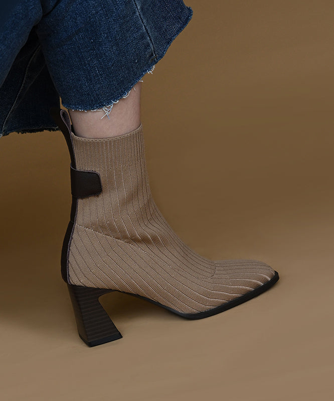 Apricot Boots Knit Classy Splicing Chunky