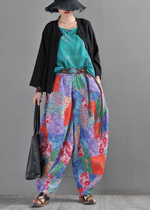 Summer Literature and Art Loose Ramie Print Baggy Pants
