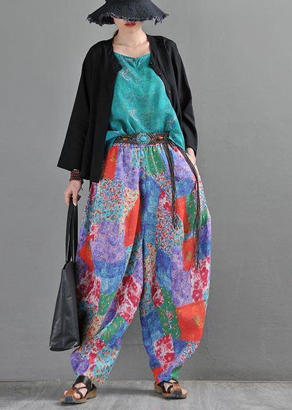 Summer Literature and Art Loose Ramie Print Baggy Pants