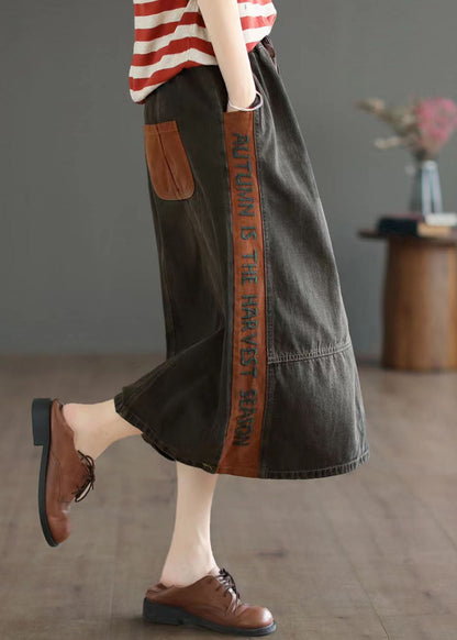 Simple Blue Pockets Patchwork a Line Fall Denim Skirts