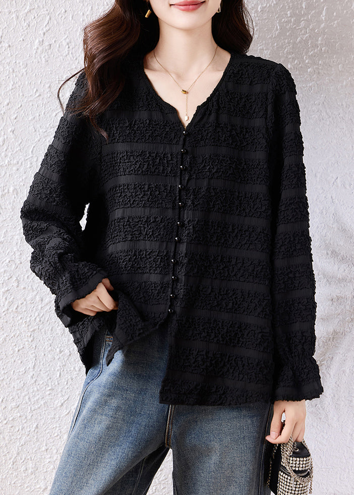 Diy Black Jacquard Nail Bead Cotton Top Fall