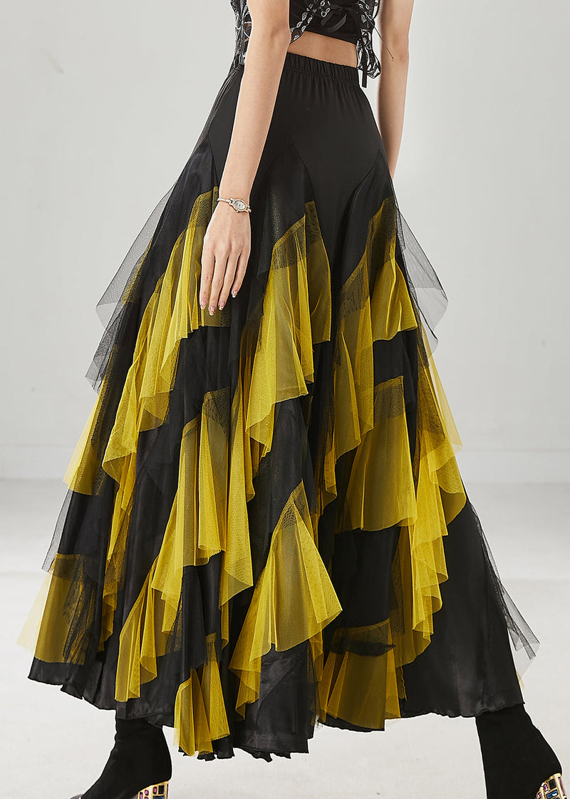 Yellow Ruffled Patchwork Tulle Skirts Spring