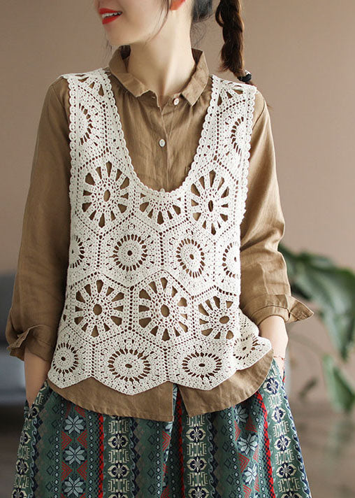 Beige Hollow Out Knit Vest Sleeveless