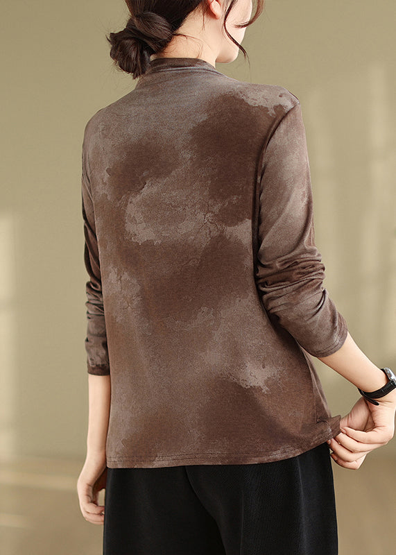 Coffee Pockets Patchwork Cotton T Shirt Fall