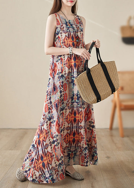 Orange Print Cozy Long Dresses Sleeveless