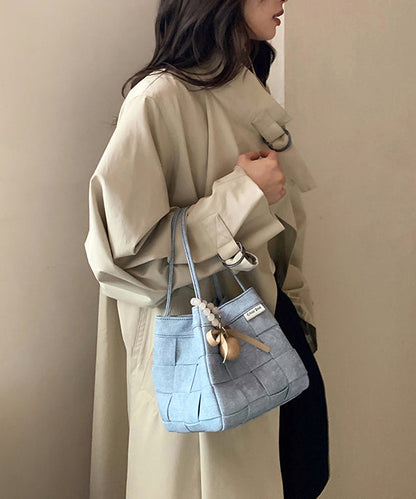 Blue Denim Woven Bucket Bag
