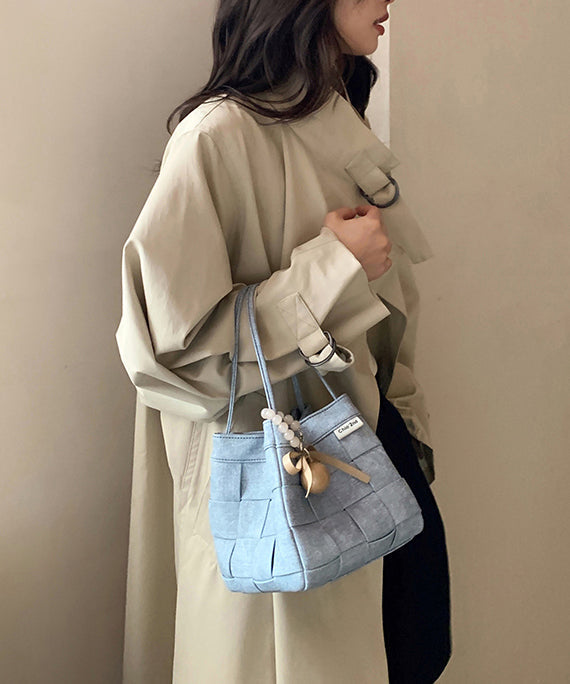 Blue Denim Woven Bucket Bag