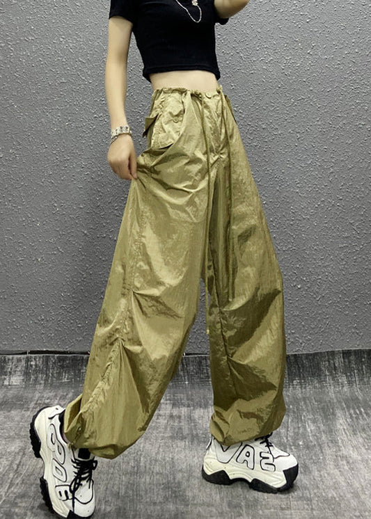 Khaki Pockets Patchwork Drawstring Beam Pants Summer
