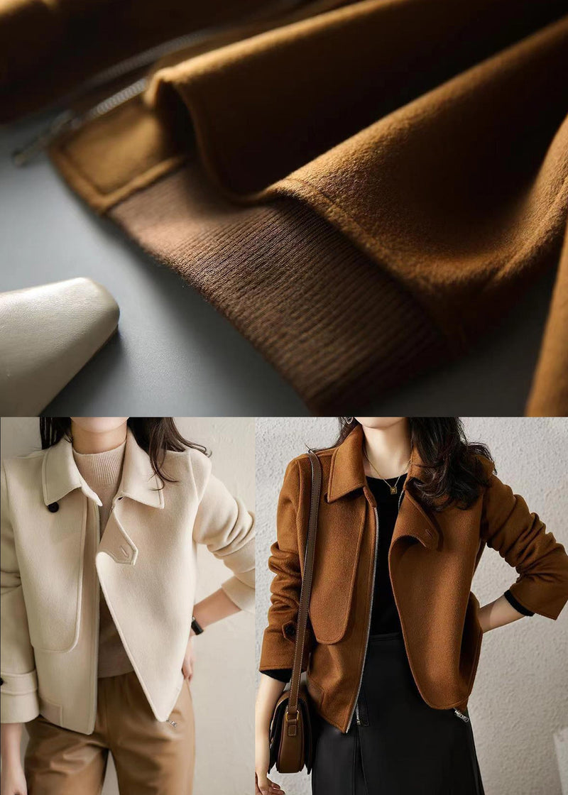Chocolate Asymmetrical Patchwork Woolen Coats Fall