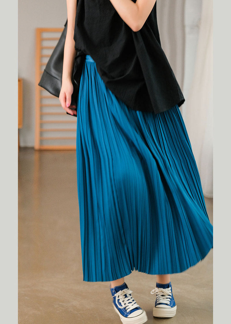 Blue Cotton Beach Skirt Elastic Waist Wrinkled
