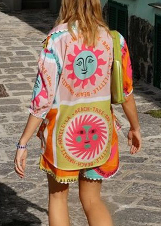 Rainbow Print Shirts and Shorts Two Piece Set Short Sleeve