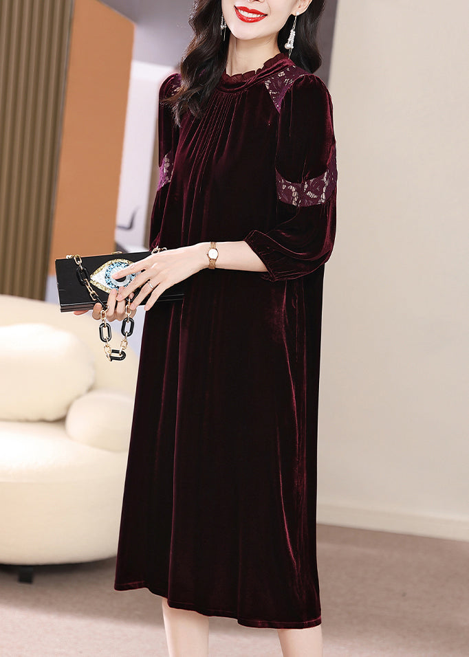 Rose Hollow Out Lace Patchwork Silk Velour Dress Bracelet Sleeve
