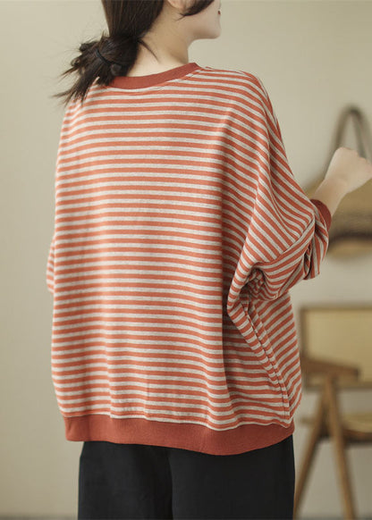 Loose Green Striped Patchwork O-neck Sweatshirt Long Sleeve