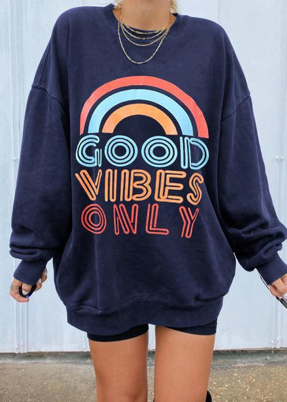 Navy Print Sweatshirt Tops