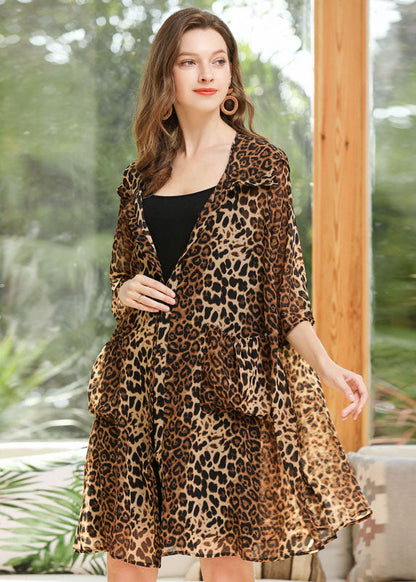 Leopard Chiffon Upf 50+ Cardigan Hooded Pockets Summer