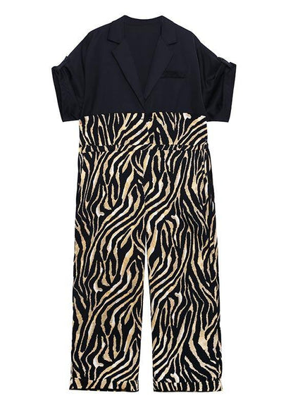 Diy White Zebra Pattern Patchwork Jumpsuit Shorts Summer