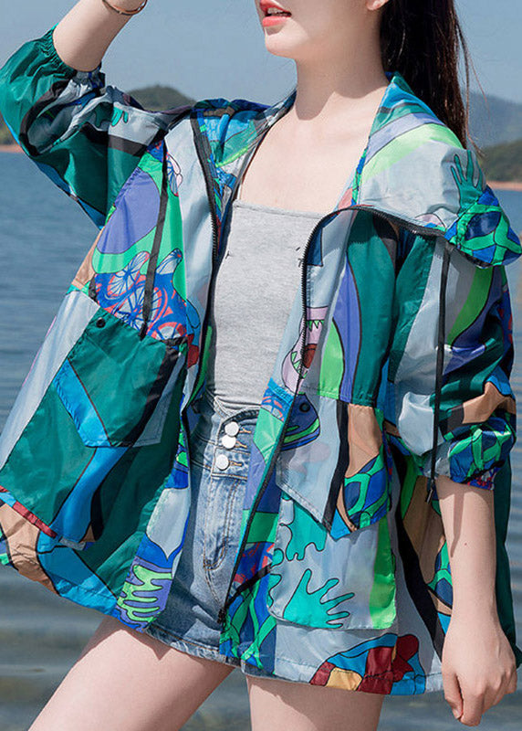 Beach Print Zippered Hoodie Upf 50+ Coat Jacket Spring